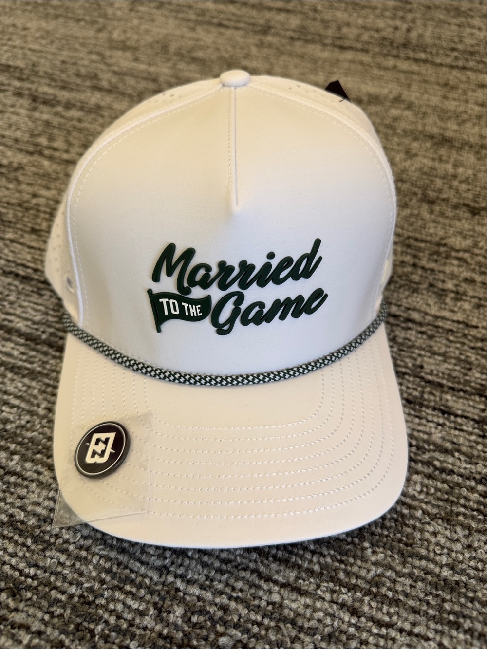 NWT Brimz “Married to the Game” White Rope-Detail Golf Hat